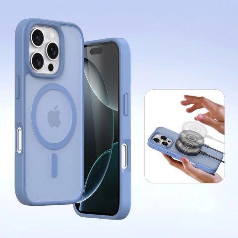 Etui skórzane Dux Ducis Lawa na iPhone 16 Pro Max z odłączanym portfelem magnetycznym - błękitne