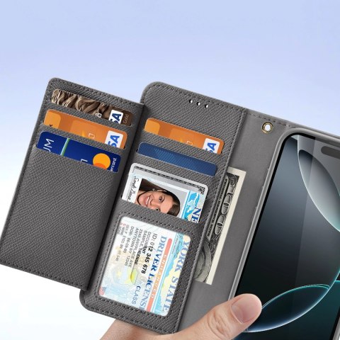 Etui skórzane Dux Ducis Lawa na iPhone 16 Pro Max z odłączanym portfelem magnetycznym - szare