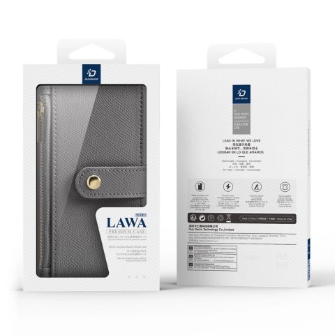 Etui skórzane Dux Ducis Lawa na iPhone 16 Pro z odłączanym portfelem magnetycznym - szare