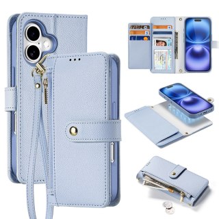 Etui skórzane Dux Ducis Lawa na iPhone 16 z odłączanym portfelem magnetycznym - błękitne