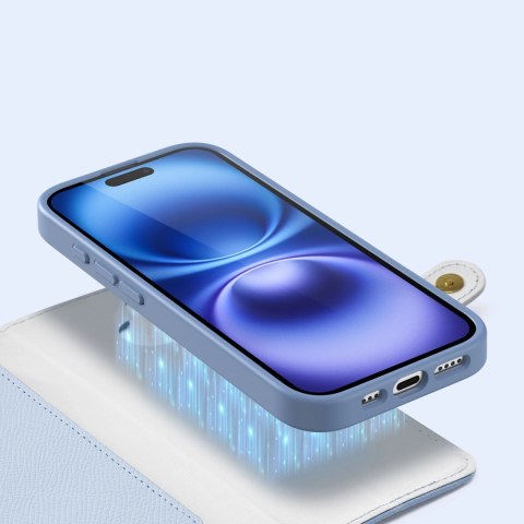 Etui skórzane Dux Ducis Lawa na iPhone 16 z odłączanym portfelem magnetycznym - błękitne Etui skórzane Dux Ducis Lawa na iPhone 16 z odłączanym portfelem magnetycznym - błękitne