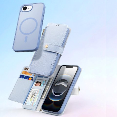 Etui skórzane Dux Ducis Lawa na iPhone 16e z odłączanym portfelem magnetycznym - błękitne Etui skórzane Dux Ducis Lawa na iPhone 16e z odłączanym portfelem magnetycznym - błękitne
