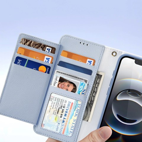 Etui skórzane Dux Ducis Lawa na iPhone 16e z odłączanym portfelem magnetycznym - błękitne Etui skórzane Dux Ducis Lawa na iPhone 16e z odłączanym portfelem magnetycznym - błękitne