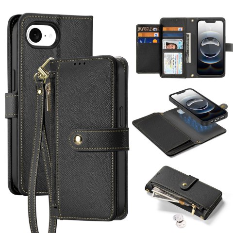 Etui skórzane Dux Ducis Lawa na iPhone 16e z odłączanym portfelem magnetycznym - czarne Etui skórzane Dux Ducis Lawa na iPhone 16e z odłączanym portfelem magnetycznym - czarne