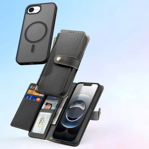 Etui skórzane Dux Ducis Lawa na iPhone 16e z odłączanym portfelem magnetycznym - czarne Etui skórzane Dux Ducis Lawa na iPhone 16e z odłączanym portfelem magnetycznym - czarne