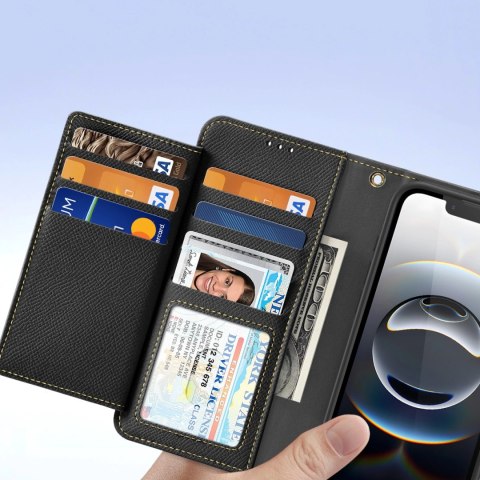 Etui skórzane Dux Ducis Lawa na iPhone 16e z odłączanym portfelem magnetycznym - czarne Etui skórzane Dux Ducis Lawa na iPhone 16e z odłączanym portfelem magnetycznym - czarne