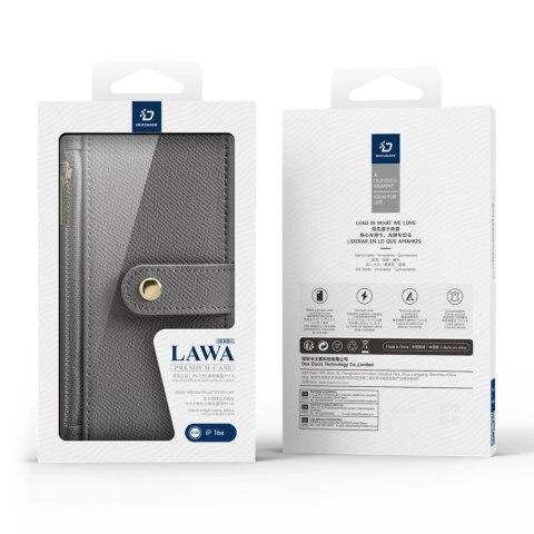 Etui skórzane Dux Ducis Lawa na iPhone 16e z odłączanym portfelem magnetycznym - szare
