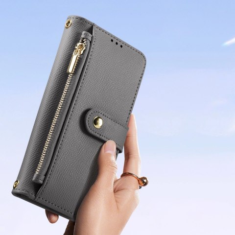 Etui skórzane Dux Ducis Lawa na iPhone 16e z odłączanym portfelem magnetycznym - szare
