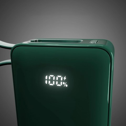 Powerbank SBS 10000 mAh 20W z wbudowanym kablem USB-C i wyświetlaczem cyfrowym - zielony