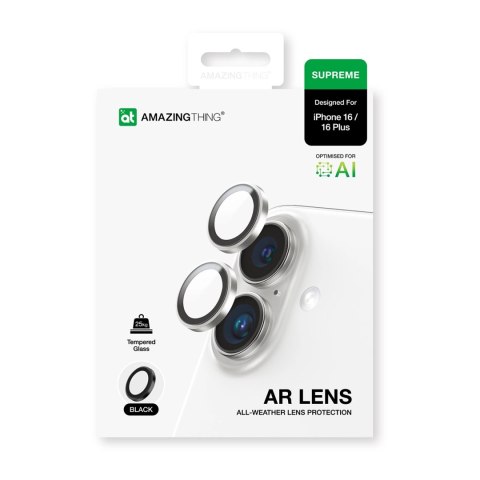Szkło hartowane AMAZINGTHING AR Aluminium 2 Lens Glass z ramką na soczewki aparatu do iPhone 16 / 16 Plus - czarne
