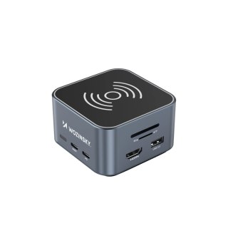 Hub USB-C 12 w 1 Wozinsky WHBC09Y8S wielofunkcyjny,z funkcją ładowania bezprzewodowego, aluminiowy, z kablem 15 cm - szary