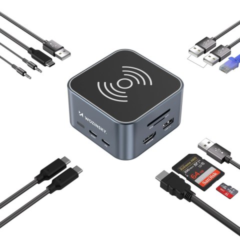 Hub USB-C 12 w 1 Wozinsky WHBC09Y8S wielofunkcyjny,z funkcją ładowania bezprzewodowego, aluminiowy, z kablem 15 cm - szary Hub USB-C 12 w 1 Wozinsky WHBC09Y8S wielofunkcyjny,z funkcją ładowania bezprzewodowego, aluminiowy, z kablem 15 cm - szary
