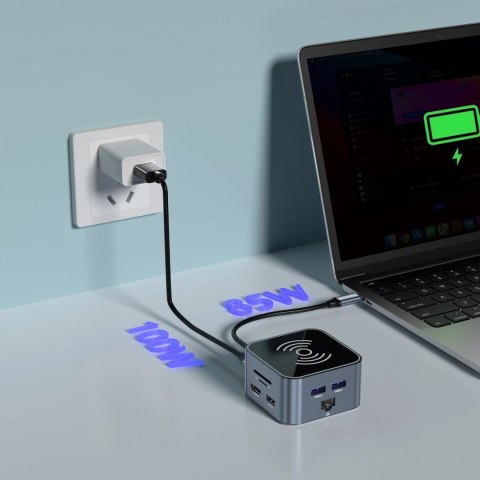 Hub USB-C 12 w 1 Wozinsky WHBC09Y8S wielofunkcyjny,z funkcją ładowania bezprzewodowego, aluminiowy, z kablem 15 cm - szary Hub USB-C 12 w 1 Wozinsky WHBC09Y8S wielofunkcyjny,z funkcją ładowania bezprzewodowego, aluminiowy, z kablem 15 cm - szary