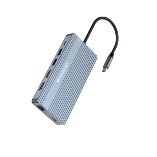 Hub USB-C 14 w 1 Wozinsky WDS03Y5S wielofunkcyjny, aluminiowy, do 3 monitorów, z kablem 15 cm - szary