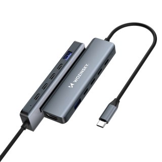Hub USB-C 6 w 1 Wozinsky WHBC10Y4S wielofunkcyjny, aluminiowy, z kablem 15 cm - szary
