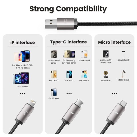 Kabel Tech-Protect UltraBoost 3w1 USB-A - Lightning / USB-C / micro USB 3.5A 1m - szary