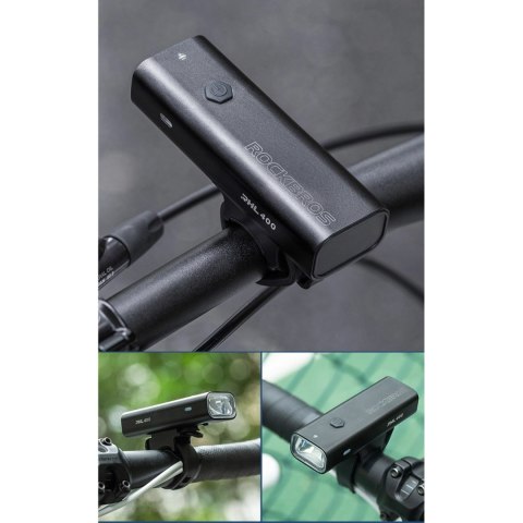 Lampka rowerowa przednia Rockbros 24310006001 400 lm + kabel micro USB - USB-A - czarna Lampka rowerowa przednia Rockbros 24310006001 400 lm + kabel micro USB - USB-A - czarna