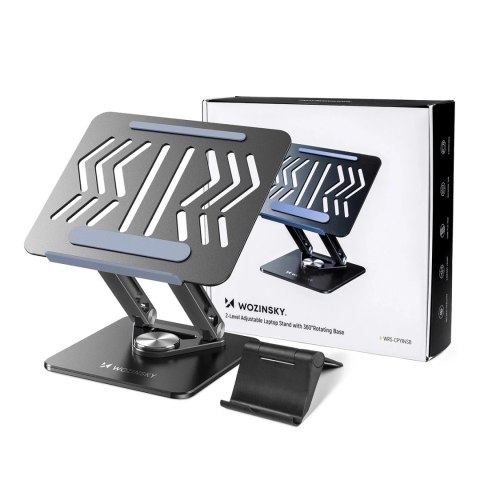 Podstawka pod laptopa, tablet Wozinsky WRS-CPY84SB 360 aluminiowa + Gratis! podstawka do smartfona - czarna Podstawka pod laptopa, tablet Wozinsky WRS-CPY84SB 360 aluminiowa + Gratis! podstawka do smartfona - czarna