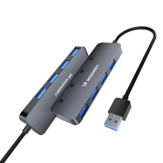 Hub USB-A Wozinsky WHS080YSS 4 x USB-A 3.0 z indywidualnymi włącznikami, aluminowy, z kablem 15 cm - szary