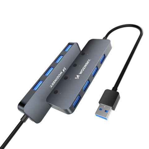 Hub USB-A Wozinsky WHS080YSS 4 x USB-A 3.0 z indywidualnymi włącznikami, aluminowy, z kablem 15 cm - szary