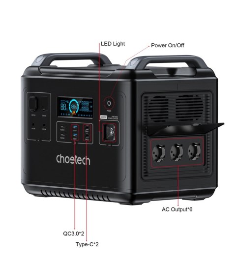 Choetech przenośna stacja zasilania LiFePO4 1997Wh 2000W powerbank czarny (BS006 Super Mini)