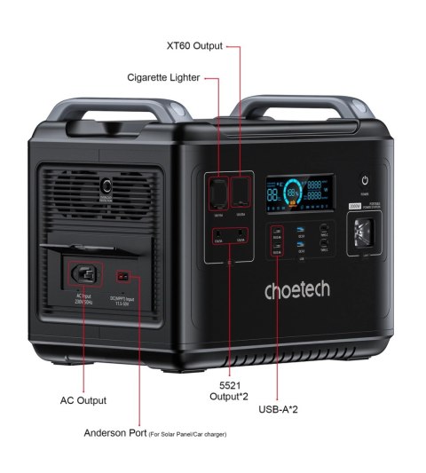 Choetech przenośna stacja zasilania LiFePO4 1997Wh 2000W powerbank czarny (BS006 Super Mini)