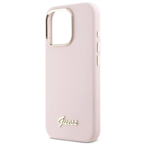 Etui Guess Silicone Script Metal Logo & Frame na iPhone 16 Pro - różowe Etui Guess Silicone Script Metal Logo & Frame na iPhone 16 Pro - różowe