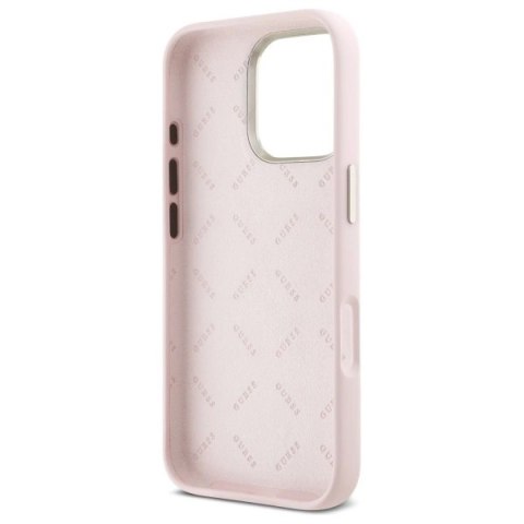 Etui Guess Silicone Script Metal Logo & Frame na iPhone 16 Pro - różowe Etui Guess Silicone Script Metal Logo & Frame na iPhone 16 Pro - różowe