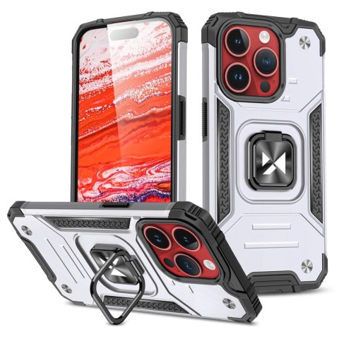 Pancerne etui z uchwytem na palec do iPhone 15 Pro Max Wozinsky Ring Armor - srebrne Pancerne etui z uchwytem na palec do iPhone 15 Pro Max Wozinsky Ring Armor - srebrne