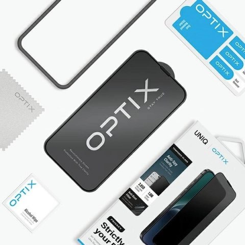 Szkło UNIQ Optix Privacy hartowane prywatyzujące na iPhone 15 / 14 Pro z aplikatorem Szkło UNIQ Optix Privacy hartowane prywatyzujące na iPhone 15 / 14 Pro z aplikatorem