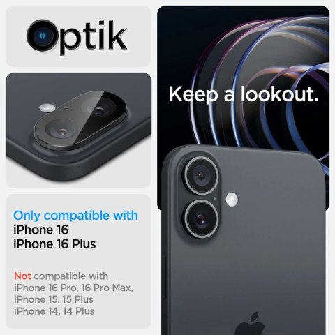 Szkło na aparat Spigen Optik GLAS.TR Camera Protector 2-PACK na iPhone 16 / 16 PLUS - czarne Szkło na aparat Spigen Optik GLAS.TR Camera Protector 2-PACK na iPhone 16 / 16 PLUS - czarne