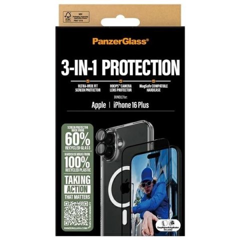 Zestaw PanzerGlass Bundle 3in1 etui przezroczyste + folia + szkło na aparat na iPhone 16 Plus Zestaw PanzerGlass Bundle 3in1 etui przezroczyste + folia + szkło na aparat na iPhone 16 Plus