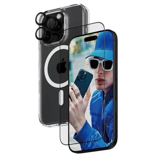 Zestaw PanzerGlass Bundle 3in1 etui przezroczyste + folia + szkło na aparat na iPhone 16 Pro
