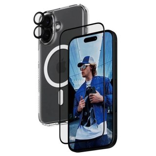 Zestaw PanzerGlass Bundle 3in1 etui przezroczyste + folia + szkło na aparat na iPhone 16