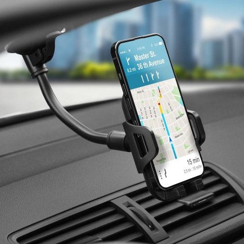 Uchwyt na telefon do samochodu uniwersalny Forcell F-Grip Carbon Bracket ramię 17cm do szyby czarny