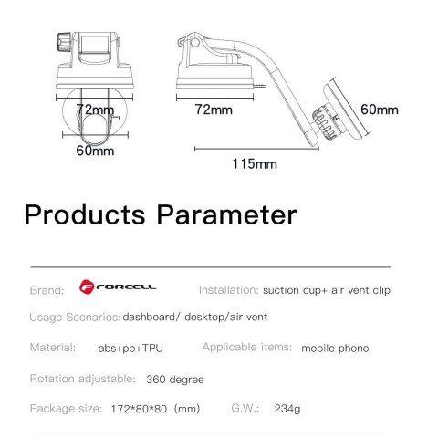Uchwyt na telefon do samochodu magnetyczny Forcell F-Grip MagLuxe do szyby / deski / kratki czarny