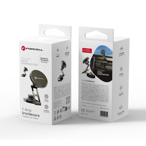 Uchwyt na telefon do samochodu magnetyczny zgodny z MagSafe Forcell F-Grip IronSecure do szyby / deski czarny Uchwyt na telefon do samochodu magnetyczny zgodny z MagSafe Forcell F-Grip IronSecure do szyby / deski czarny