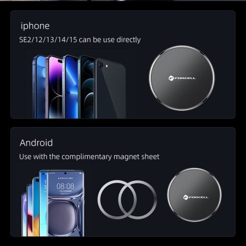 Uchwyt na telefon do samochodu magnetyczny zgodny z MagSafe Forcell F-Grip MagFlex do szyby / deski czarny Uchwyt na telefon do samochodu magnetyczny zgodny z MagSafe Forcell F-Grip MagFlex do szyby / deski czarny