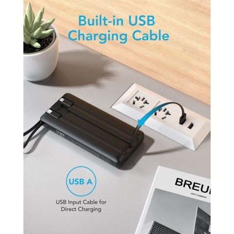 VEGER powerbank 10000 mAh z wbudowanymi kablami Micro USB / Typ C / Lightning C10 (W1116) czarny