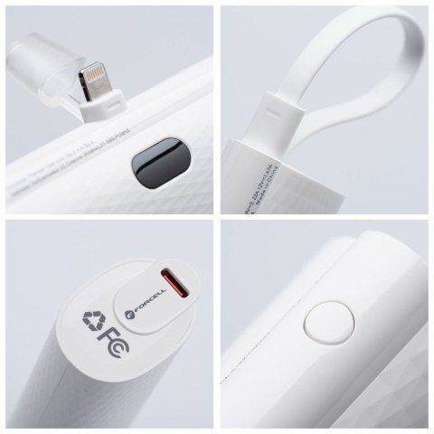 Powerbank Forcell F-Energy Power Plug F5K3 PD 20W 5000 mAh z wbudowanym złączem Lightning biały Powerbank Forcell F-Energy Power Plug F5K3 PD 20W 5000 mAh z wbudowanym złączem Lightning biały