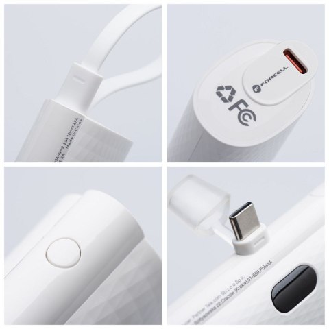 Powerbank Forcell F-Energy Power Plug F5K3 PD 20W 5000 mAh z wbudowanym złączem USB C biały Powerbank Forcell F-Energy Power Plug F5K3 PD 20W 5000 mAh z wbudowanym złączem USB C biały