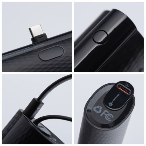 Powerbank Forcell F-Energy Power Plug F5K3 PD 20W 5000 mAh z wbudowanym złączem USB C czarny Powerbank Forcell F-Energy Power Plug F5K3 PD 20W 5000 mAh z wbudowanym złączem USB C czarny