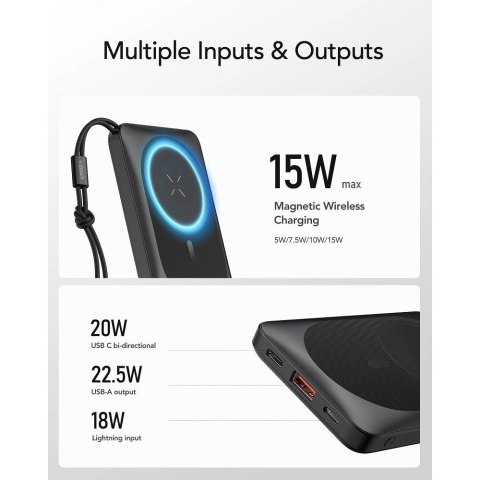 VEGER powerbank 10000 mAh z ładowaniem indukcyjnym kompatybilny z MagSafe PD QC3.0 2A 20W MagOn (VP1151 / W1151) czarny VEGER powerbank 10000 mAh z ładowaniem indukcyjnym kompatybilny z MagSafe PD QC3.0 2A 20W MagOn (VP1151 / W1151) czarny