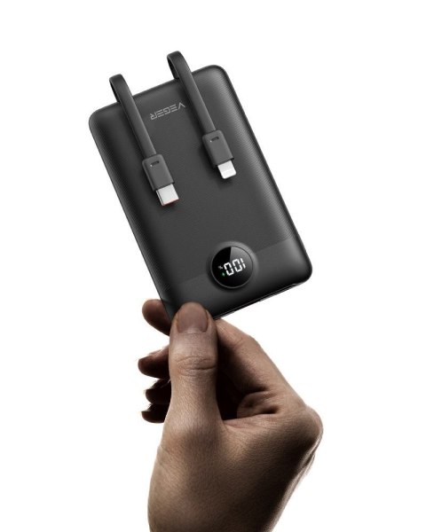 VEGER powerbank 10000 mAh z wbudowanymi kablami Typ C / Lightning PD QC3.0 2A 22,5W C11 (W1170) czarny VEGER powerbank 10000 mAh z wbudowanymi kablami Typ C / Lightning PD QC3.0 2A 22,5W C11 (W1170) czarny
