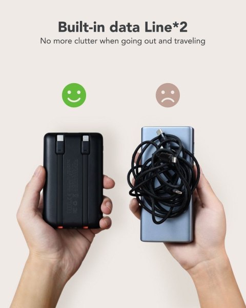 VEGER powerbank 10000 mAh z wbudowanymi kablami Typ C / Lightning PD QC3.0 2A 22,5W C11 (W1170) czarny VEGER powerbank 10000 mAh z wbudowanymi kablami Typ C / Lightning PD QC3.0 2A 22,5W C11 (W1170) czarny