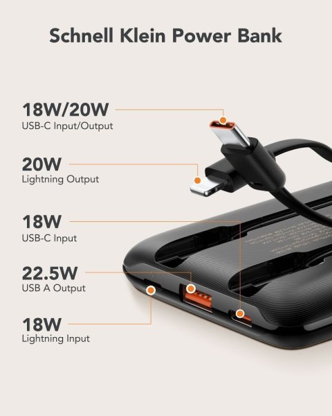 VEGER powerbank 10000 mAh z wbudowanymi kablami Typ C / Lightning PD QC3.0 2A 22,5W C11 (W1170) czarny VEGER powerbank 10000 mAh z wbudowanymi kablami Typ C / Lightning PD QC3.0 2A 22,5W C11 (W1170) czarny