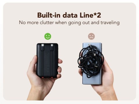 VEGER powerbank 10000 mAh z wbudowanymi kablami Typ C / Lightning PD QC3.0 2A 22,5W C11 (W1170) czarny VEGER powerbank 10000 mAh z wbudowanymi kablami Typ C / Lightning PD QC3.0 2A 22,5W C11 (W1170) czarny