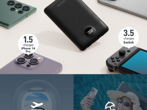 VEGER powerbank 10000 mAh z wbudowanymi kablami Typ C / Lightning PD QC3.0 2A 22,5W C11 (W1170) czarny VEGER powerbank 10000 mAh z wbudowanymi kablami Typ C / Lightning PD QC3.0 2A 22,5W C11 (W1170) czarny