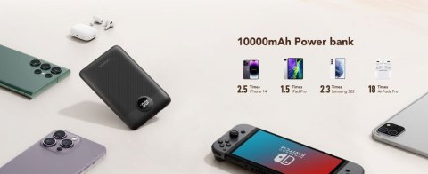 VEGER powerbank 10000 mAh z wbudowanymi kablami Typ C / Lightning PD QC3.0 2A 22,5W C11 (W1170) czarny VEGER powerbank 10000 mAh z wbudowanymi kablami Typ C / Lightning PD QC3.0 2A 22,5W C11 (W1170) czarny