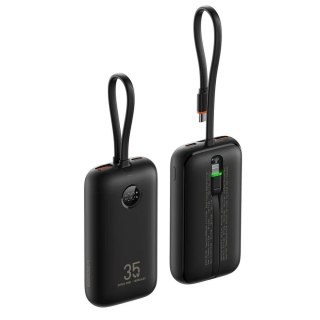 VEGER powerbank 10000 mAh z wbudowanymi kablami Typ C / Lightning PD QC3.0 35W K1 (W1188) czarny